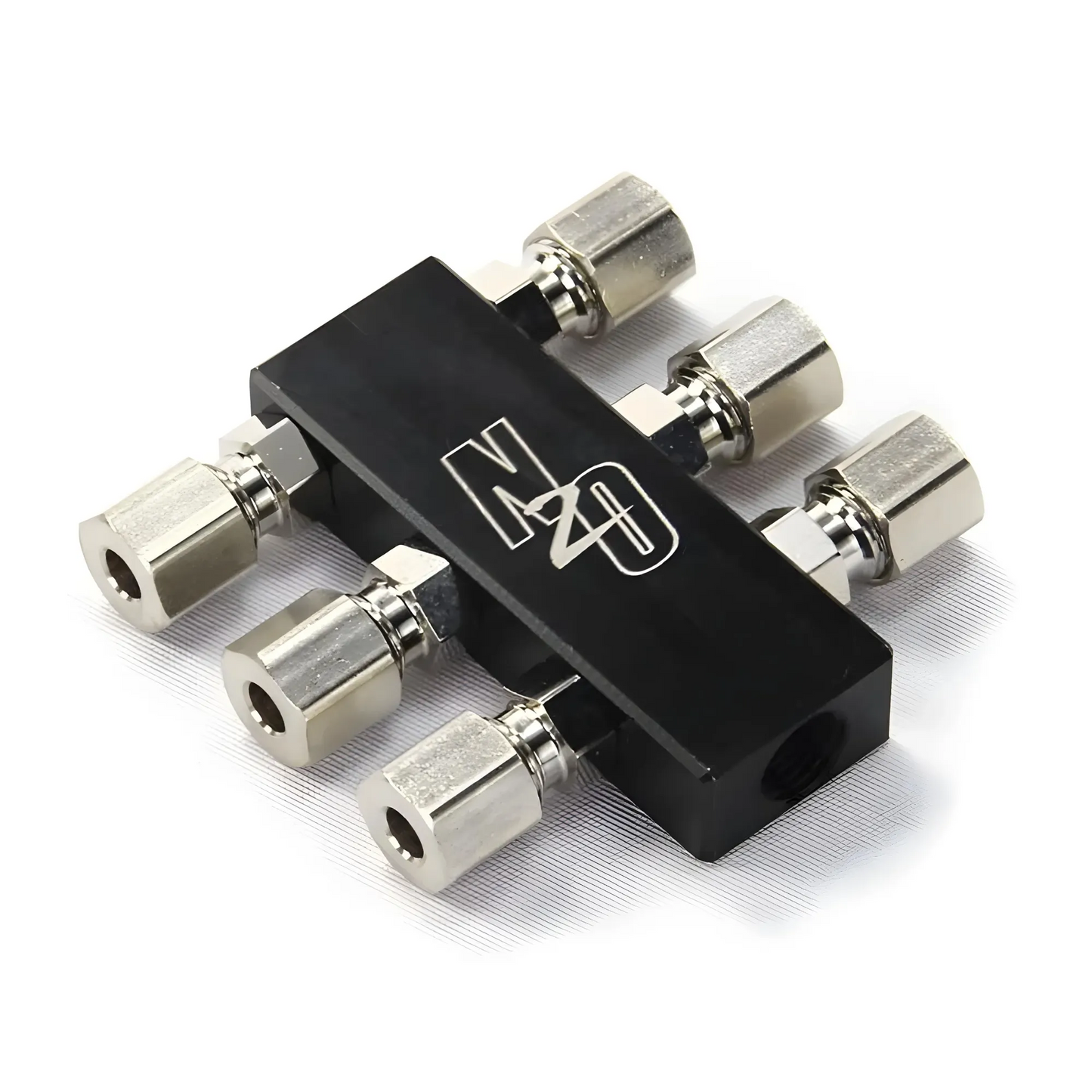 Nitrous Outlet Compact 1 In 6 Out Distribution Block with Compression Fittings - 1/8" NPT Inlet, 5/16-24" Outlets