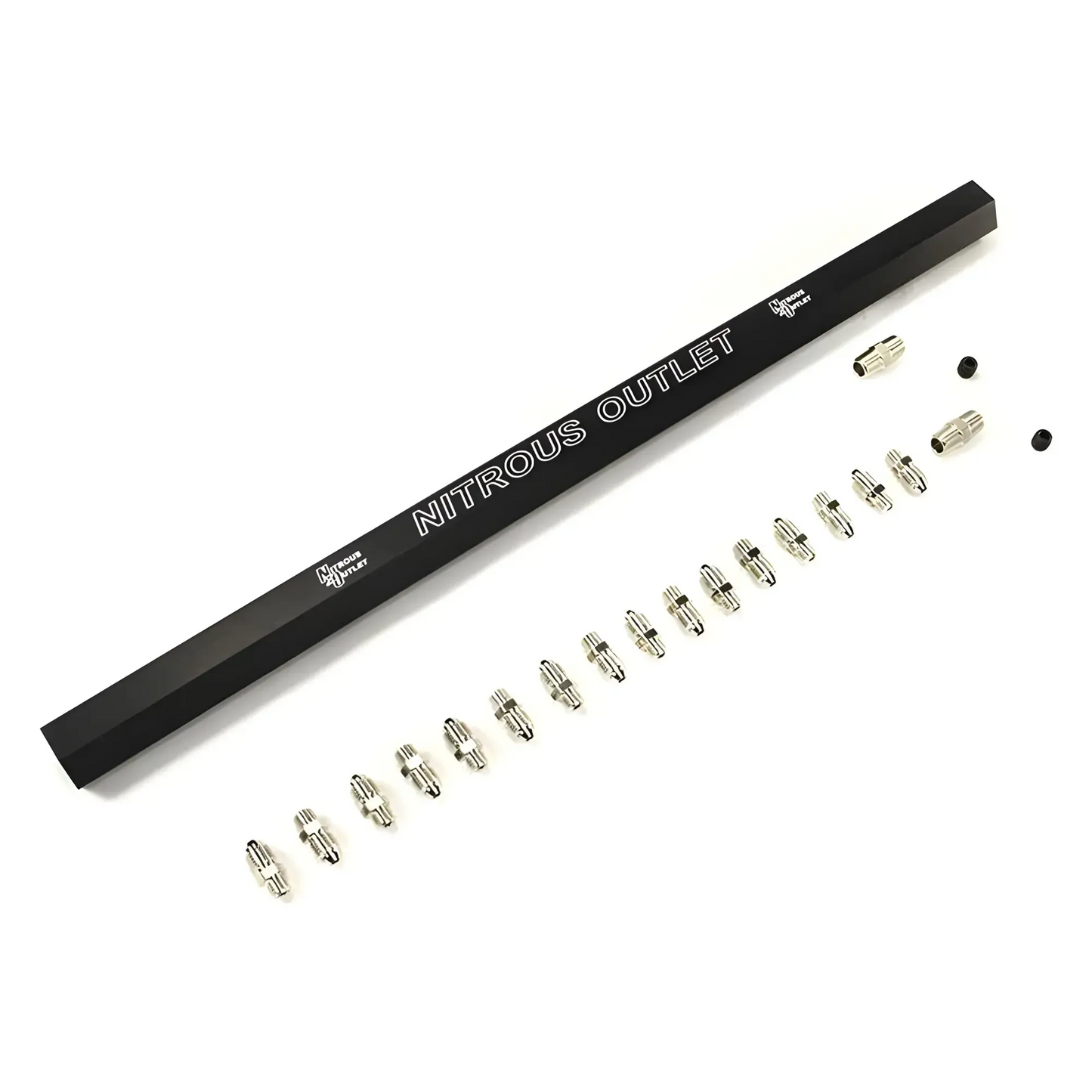 Nitrous Outlet Dual Passage Single Injection Rail Kit With Fittings for 2 Solenoid Direct Port -1/8" NPT Inlets, 5/16-24" Outlets, 18" Long