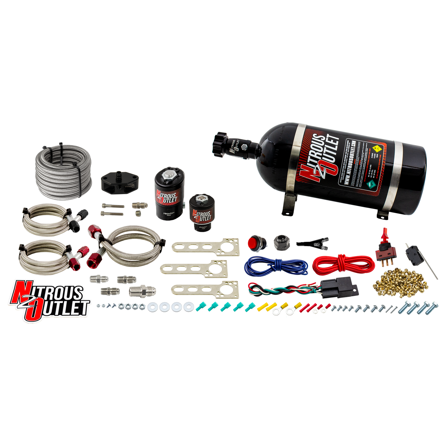 Nitrous Outlet Ford 1999-2004 Mustang 4.6L 2V, Cobra 4.6L 4V, Lightning 5.4L 2V EFI Single Nozzle System - Gas/E85 (5-55psi)(35-200HP)(15lb Bottle)