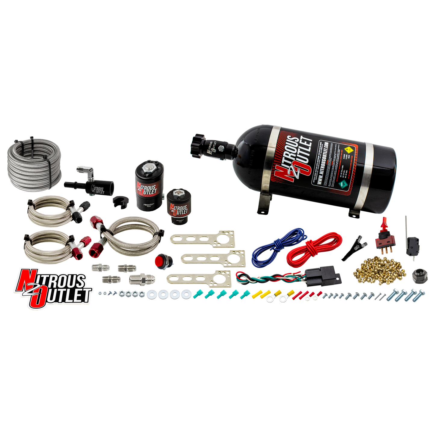 Nitrous Outlet Ford 2011-2015 Mustang 5.0, F-150 EFI Single Nozzle System - Gas/E85 (5-55psi)(35-200HP)(12lb Bottle)