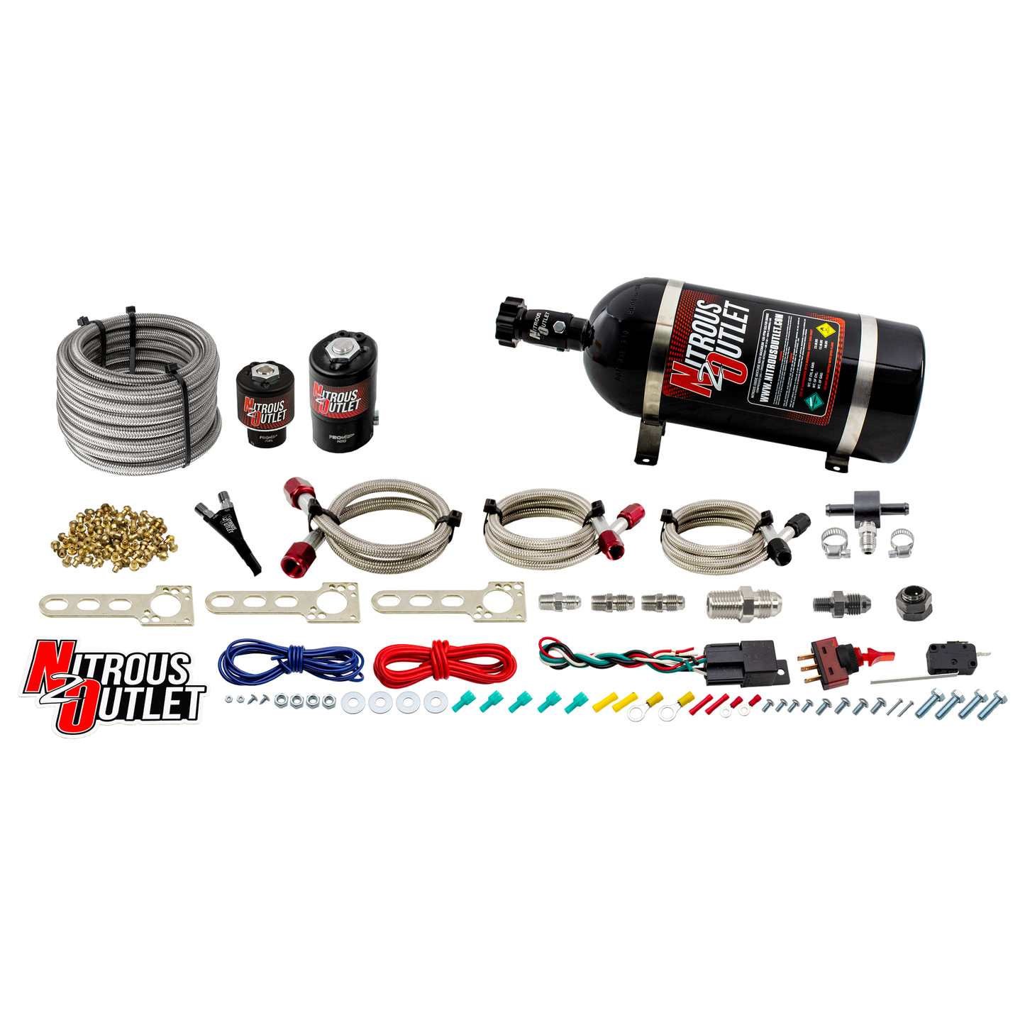 Nitrous Outlet Universal EFI Single Nozzle System - Gas/E85 (5-55psi)(35-200HP)(15lb Bottle)