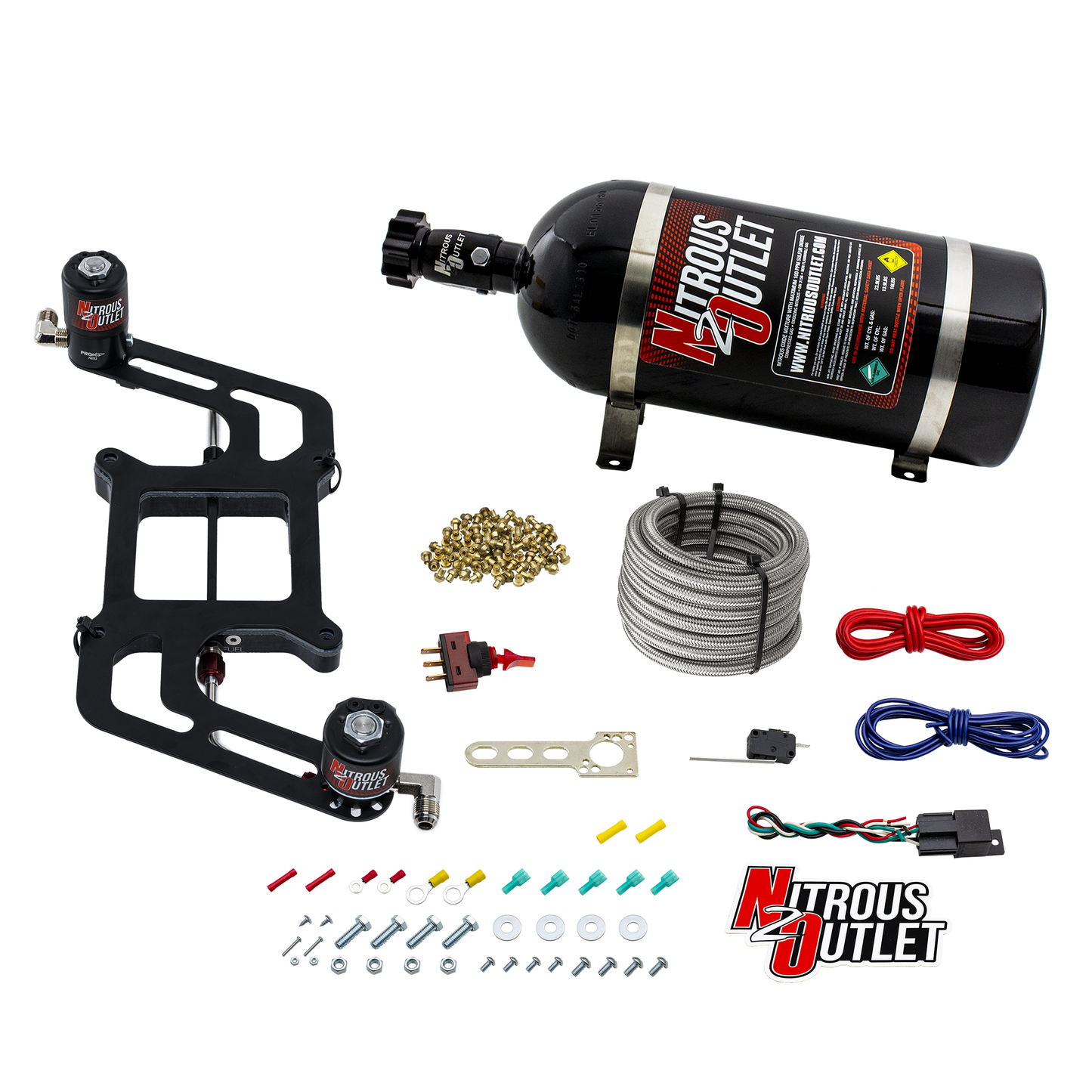 Nitrous Outlet 4150 Weekend Warrior System - Hard-line/.122 Nitrous Solenoid/.177 Fuel Solenoid/Boomerang Solenoid Bracket - (Gas/E85)(5-55 psi)(50-350 HP)(12LB Bottle)