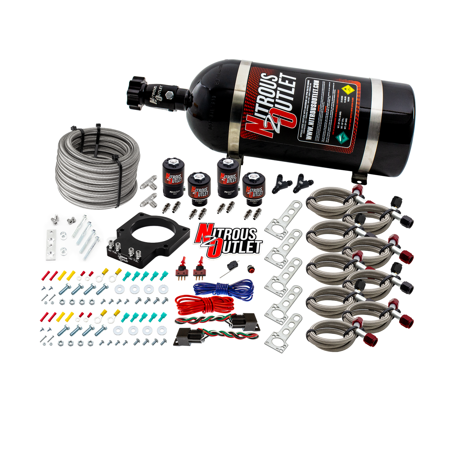Nitrous Outlet GM 92mm LSX Dual Stage Plate System - Gas/E85 (5-55psi)(50-200HP)(15lb Bottle)(1997-2004 Corvette Requires Part # 00-42000)