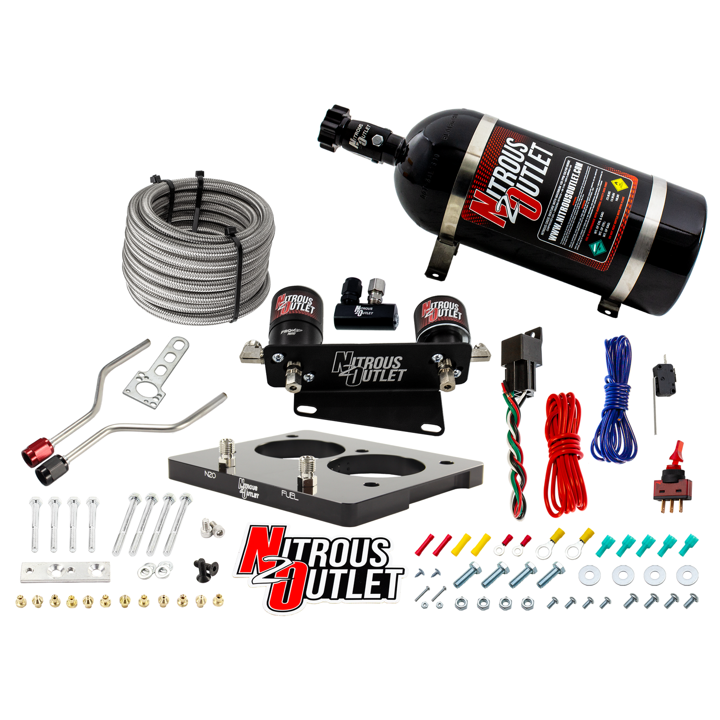 Nitrous Outlet GM/Pontiac 58mm 1993-1997 Camaro/Firebird/Impala LT1 Hard-line Plate System - Gas/E85 (5-55psi)(50-200HP)(12lb Bottle)