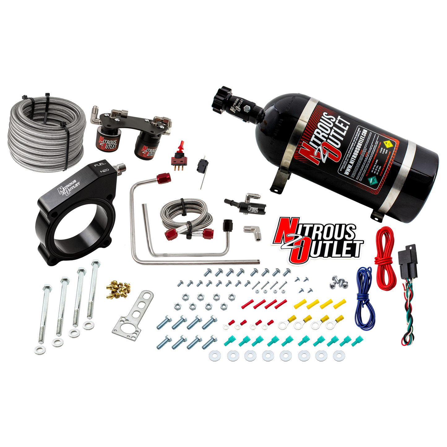 Nitrous Outlet Ford 2015-2020 Ecoboost Mustang Plate System - Gas/E85 (5-55psi)(50-200HP)(12LB Bottle)