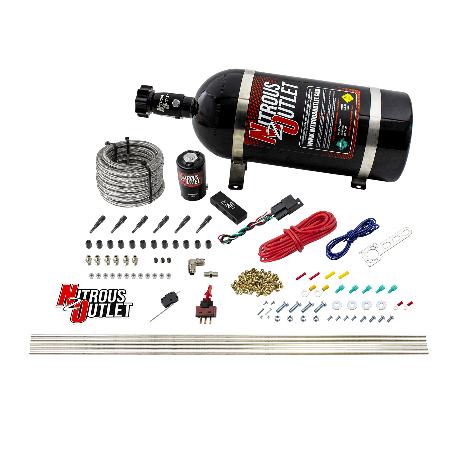 Nitrous Outlet Dry 6 Cylinder Direct Port System -.122 Nitrous Solenoid/Injection Rail/SBT Discharge Nozzles (75-375HP)(12lb Bottle)