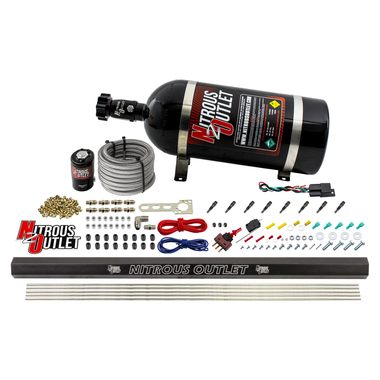 Nitrous Outlet Dry 8 Cylinder Direct Port System - .122 Nitrous Solenoid/Injection Rail/SBT Discharge Nozzles (100-400HP)(15lb Bottle)