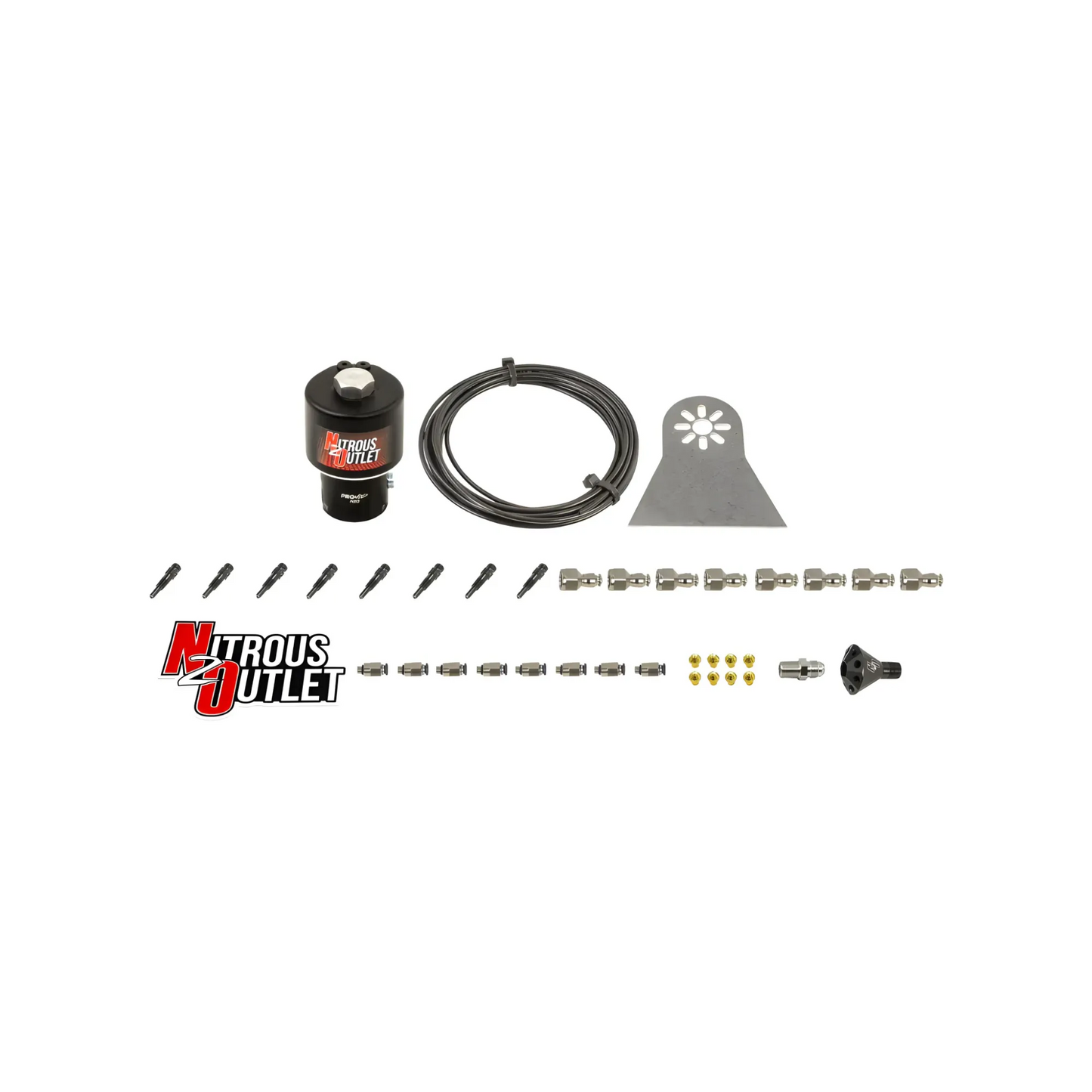 Nitrous Outlet Dry 8 Cylinder Solenoids Forward Direct Port Conversion Kit - .178 Trashcan Nitrous Solenoid/Nylon Hose/Showerhead Distribution Block/Straight Discharge Nozzles (Includes 200HP Jetting)