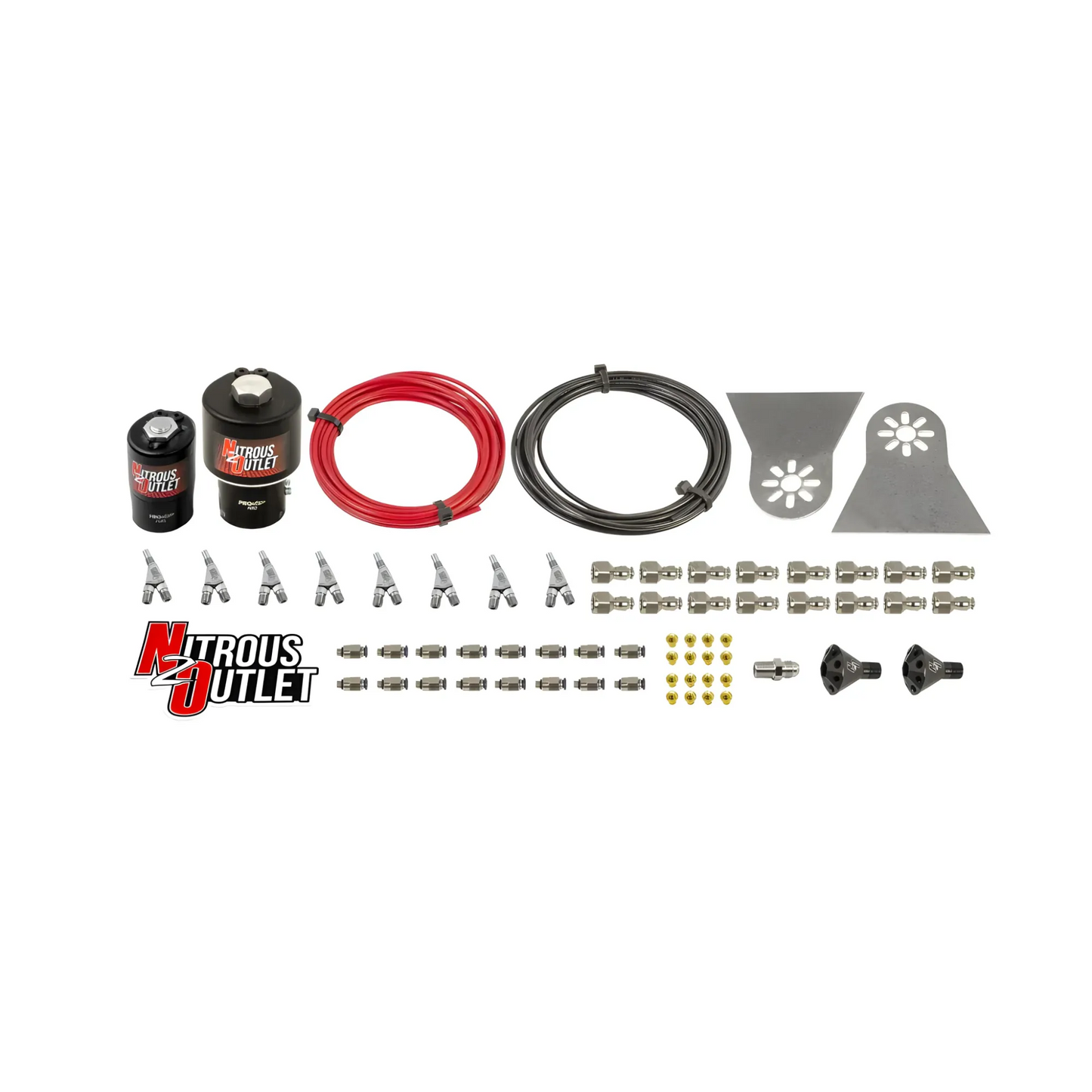 Nitrous Outlet 8 Cylinder Solenoids forward Direct Port Conversion Kit - .178 Trashcan Nitrous Solenoid/.310 Fuel Solenoid/Nylon Hose/Showerhead Distribution Blocks/Annular Discharge Nozzles (Includes 200HP Jetting - Gas/7 psi)