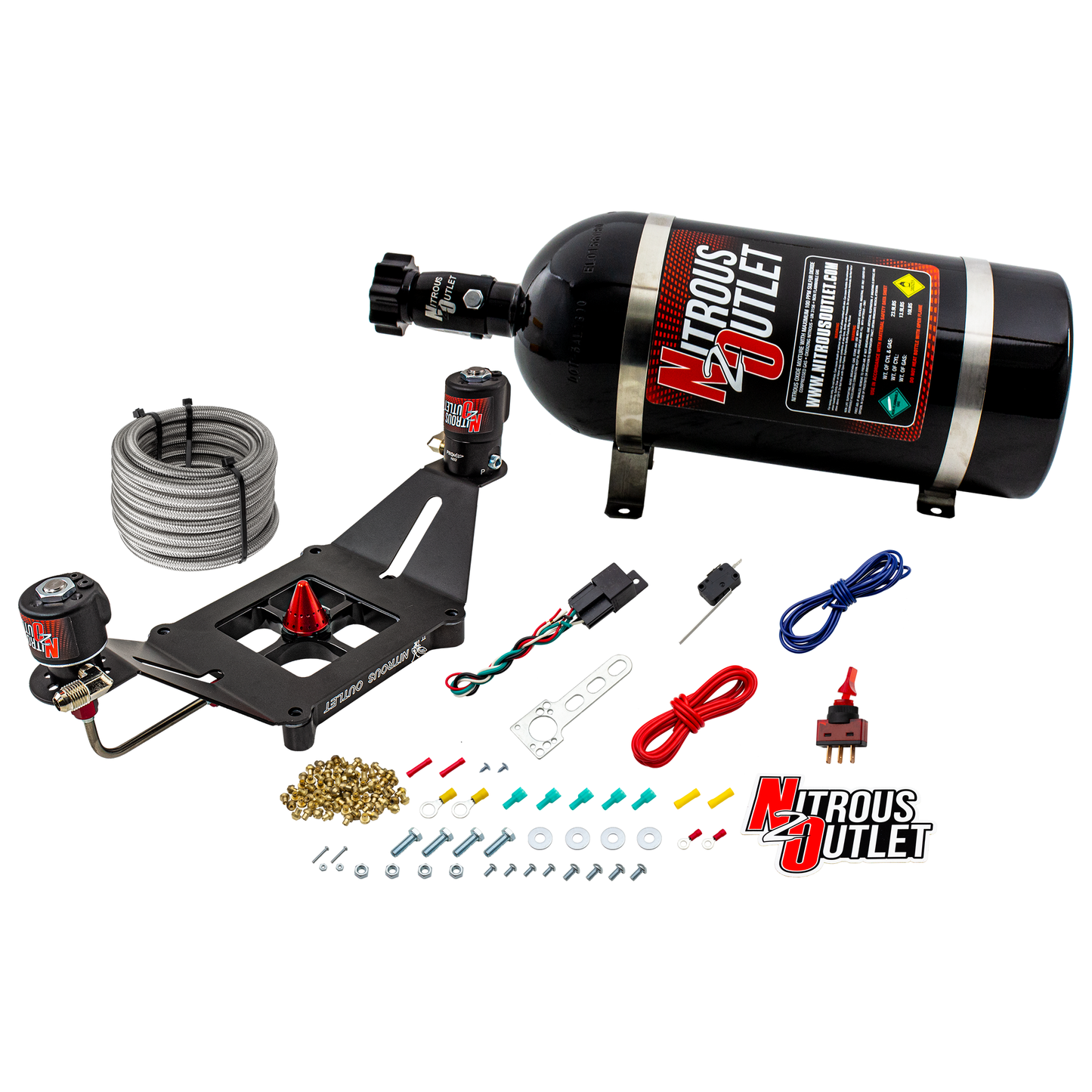 Nitrous Outlet 4150 Stinger 2 System - Hard-line/.122 Nitrous Solenoid/.177 Fuel Solenoid/Deep Break Solenoid Bracket/Solenoids Mount Upside Down - (Gas/E85)(5-55 psi)(50-500 HP)(No Bottle)