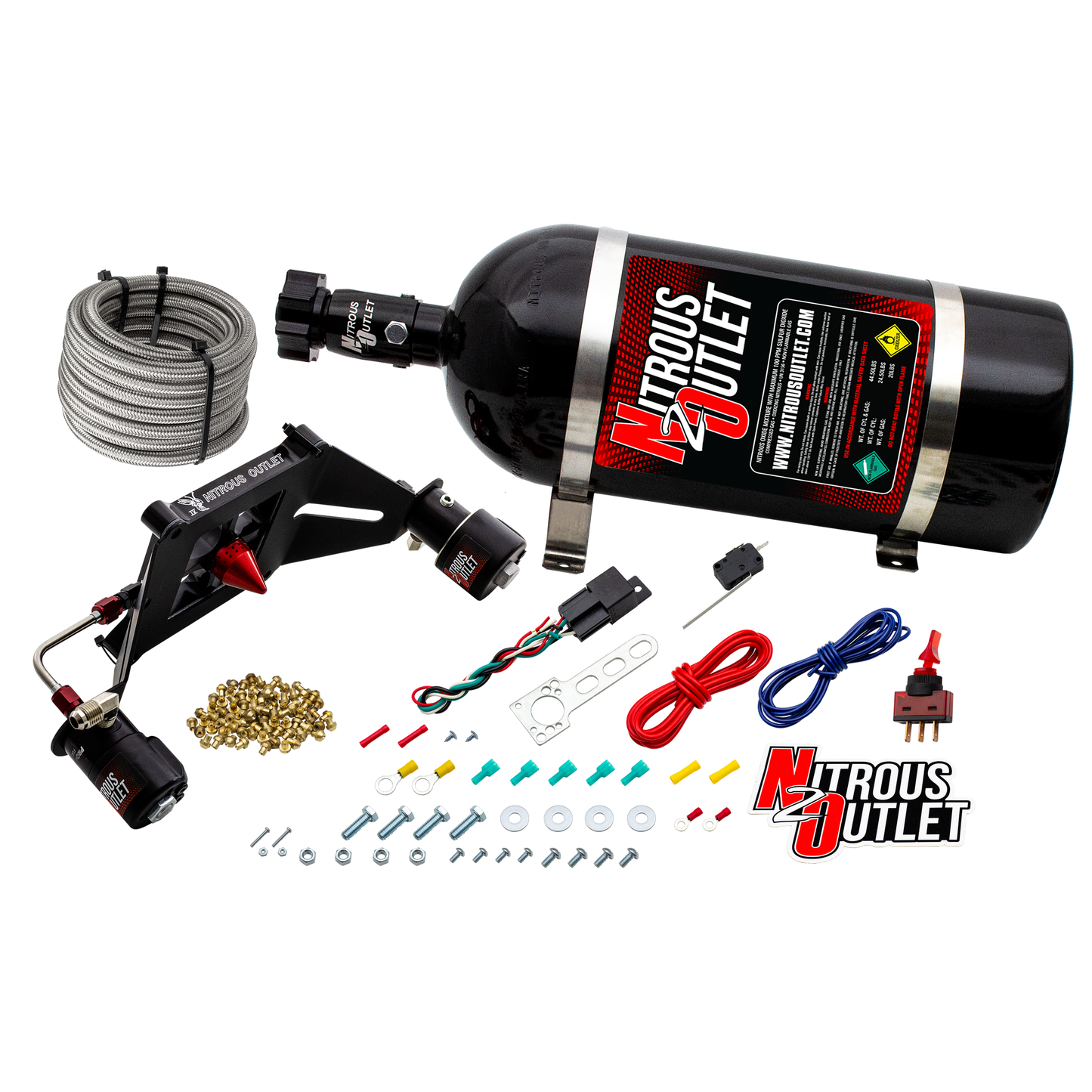 Nitrous Outlet 4150 Stinger 4 Race System - Hard-line/.178 Trashcan Nitrous Solenoid/.310 Fuel Solenoid/Deep Break Solenoid Bracket/Solenoids Mount Upside Down - (Gas/E85)(5-55 psi)(50-600 HP)(15lb Bottle)