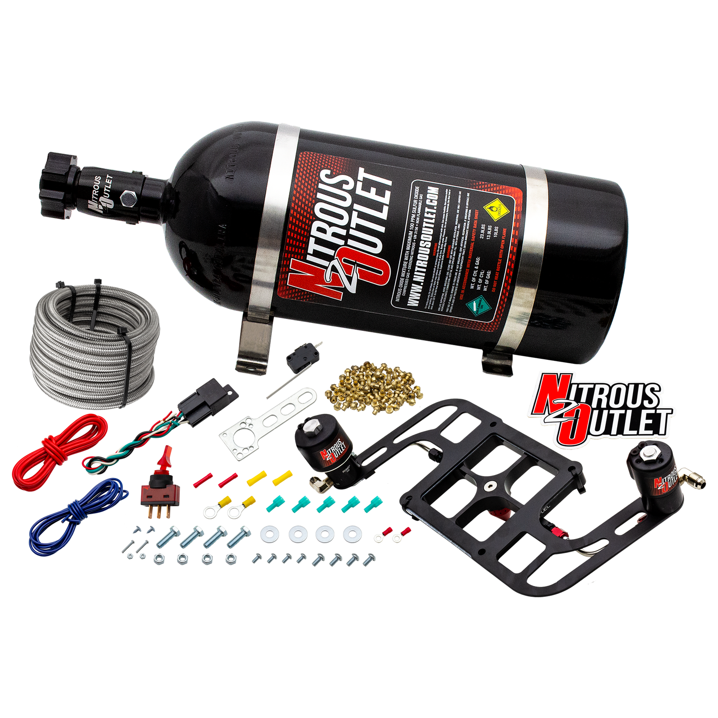 Nitrous Outlet 4500 Stinger 4 Race System - Hard-line/.178 Trashcan Nitrous Solenoid/.310 Fuel Solenoid/Boomerang Solenoid Bracket - (Gas/E85)(5-55 psi)(50-600 HP)(No Bottle)