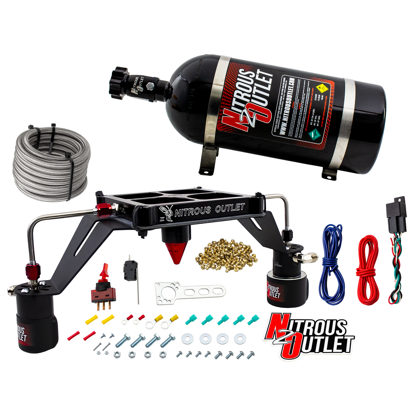 Nitrous Outlet 4500 Stinger 3 Race System - Hard-line/.178 Trashcan Nitrous Solenoid/.310 Fuel Solenoid/Deep Break Solenoid Bracket/Solenoids Mount Upside Down - (Gas/E85)(5-55 psi)(50-600 HP)(12lb Bottle)