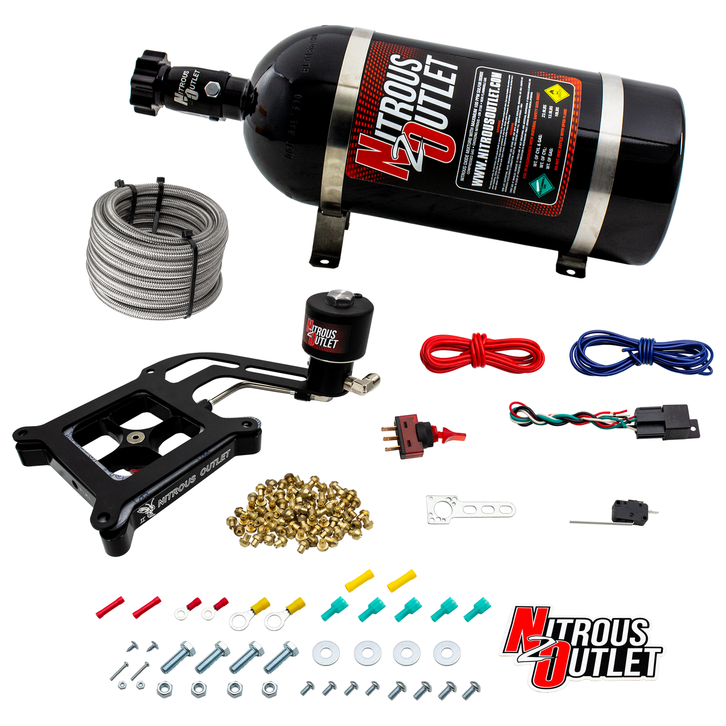 Nitrous Outlet 4150 Stinger 2 Dry Race System - Hard-line/.178 Trashcan Nitrous Solenoid/Boomerang Solenoid Bracket - (50-600 HP)(No Bottle)