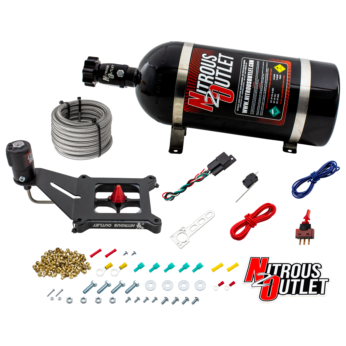 Nitrous Outlet 4150 Stinger 2 Dry System - Hard-line/.122 Nitrous Solenoid/Deep Break Solenoid Bracket/Solenoids Mount Upside Down - (50-500 HP)(15lb Bottle)