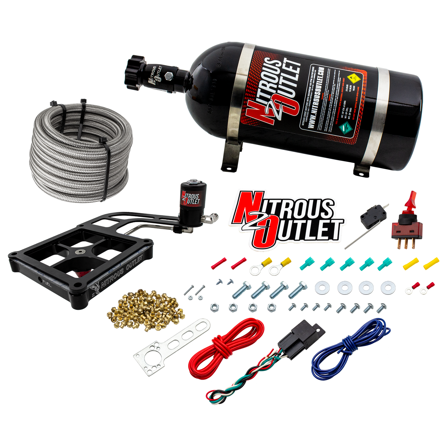 Nitrous Outlet 4500 Stinger 2 Dry System - Hard-line/.122 Nitrous Solenoid/Boomerang Solenoid Bracket - (50-500 HP)(15lb Bottle)