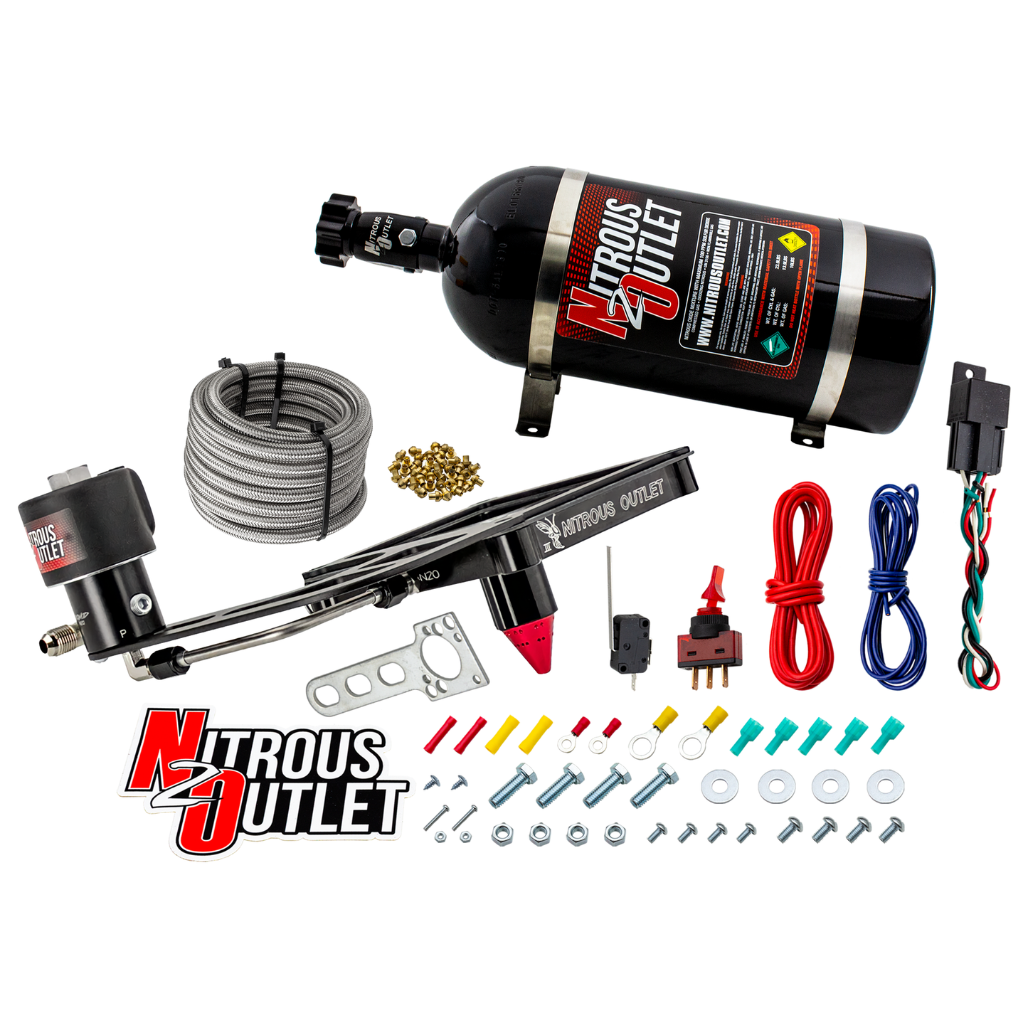 Nitrous Outlet 4500 Stinger 3 Dry Race System - Hard-line/.178 Trashcan Nitrous Solenoid/Boomerang Solenoid Bracket - (50-600 HP)(No Bottle)