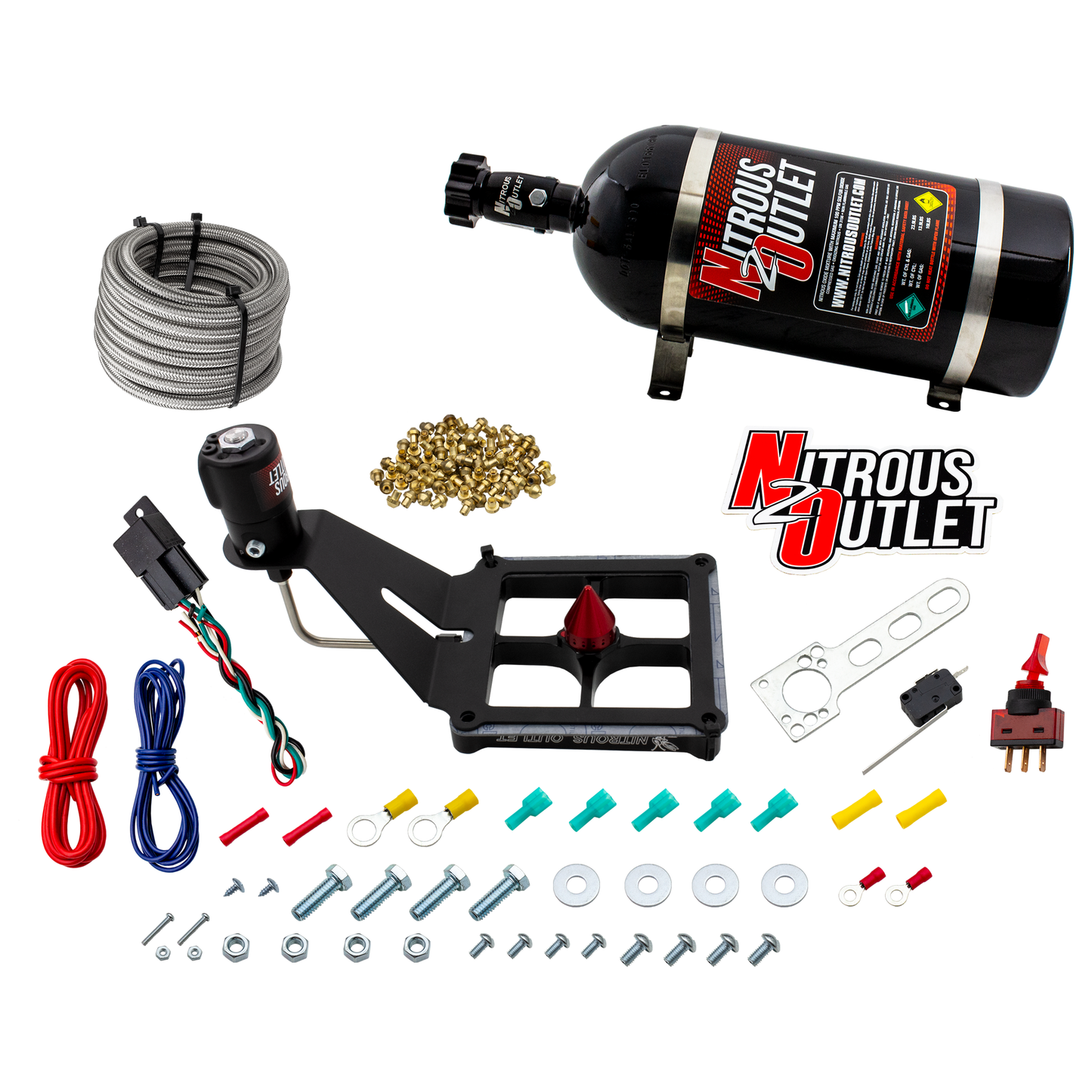 Nitrous Outlet 4500 Stinger 4 Dry System - Hard-line/.122 Nitrous Solenoid/Deep Break Solenoid Bracket/Solenoids Mount Upside Down - (50-500 HP)(15lb Bottle)
