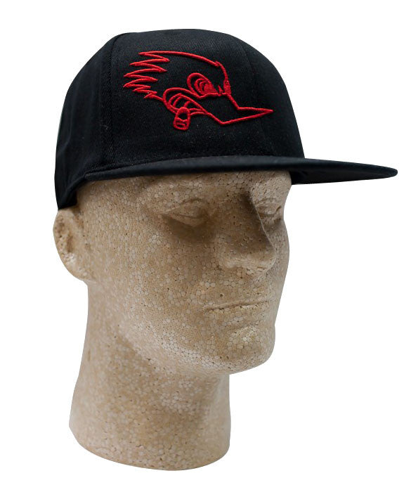 HAT:Mr. Horsepower Red Outline Flat Bill FlexFit Black Hat