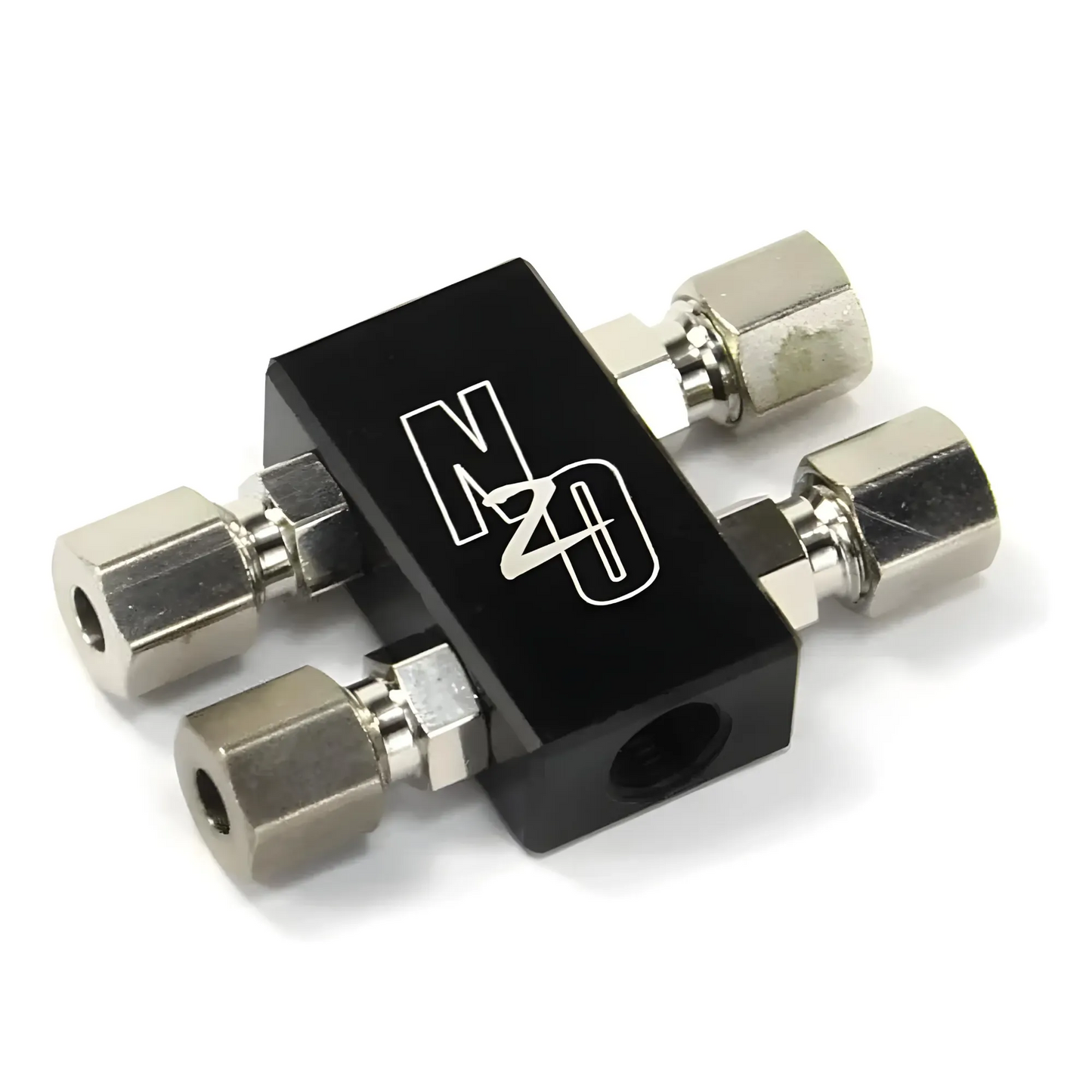 Nitrous Outlet Compact 2 In 4 Out Sensor Port Distribution Block with compression fittings - 1/8" NPT Inlets, 5/16-24" Outlets