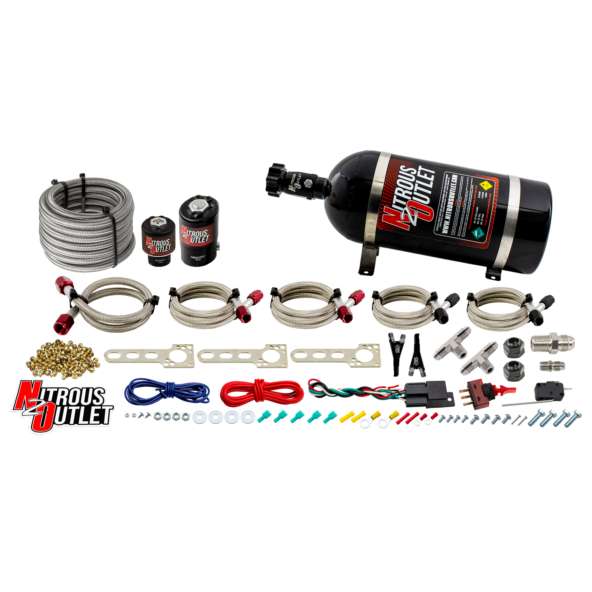 Nitrous Outlet GM EFI Dual Nozzle System - Gas/E85 (5-55psi)(70-200HP)(15lb Bottle)
