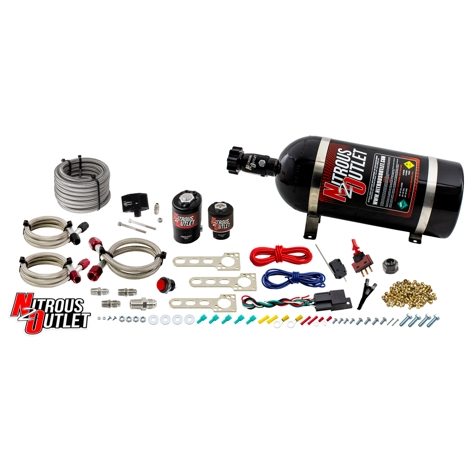 Nitrous Outlet Ford 2005-2010 Mustang 4.6L, 3V, EFI Single Nozzle System - Gas/E85 (5-55psi)(35-200HP)(12lb Bottle)