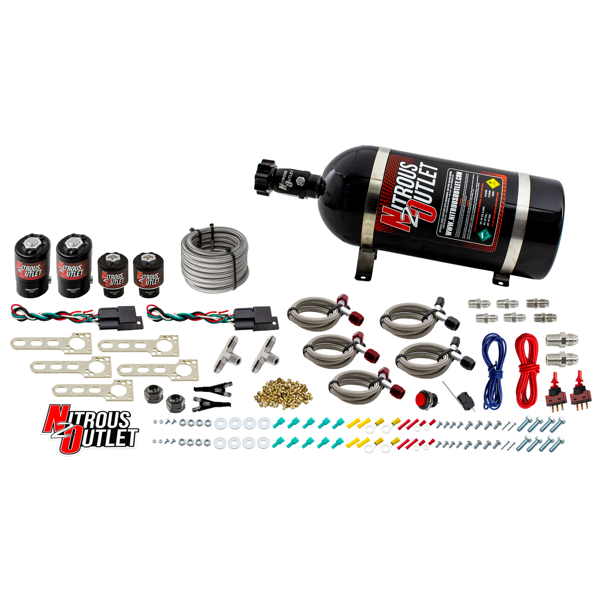 Nitrous Outlet Import EFI Dual Stage Single Nozzle System - Gas/E85 (5-55psi)(35-200HP)(12lb Bottle)