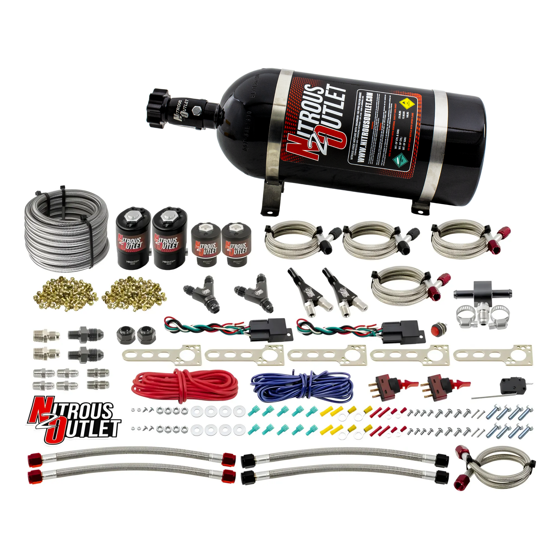 Nitrous Outlet Universal EFI Dual Stage Single Nozzle System - Gas/E85 (5-55psi)(35-200HP)(12lb Bottle)