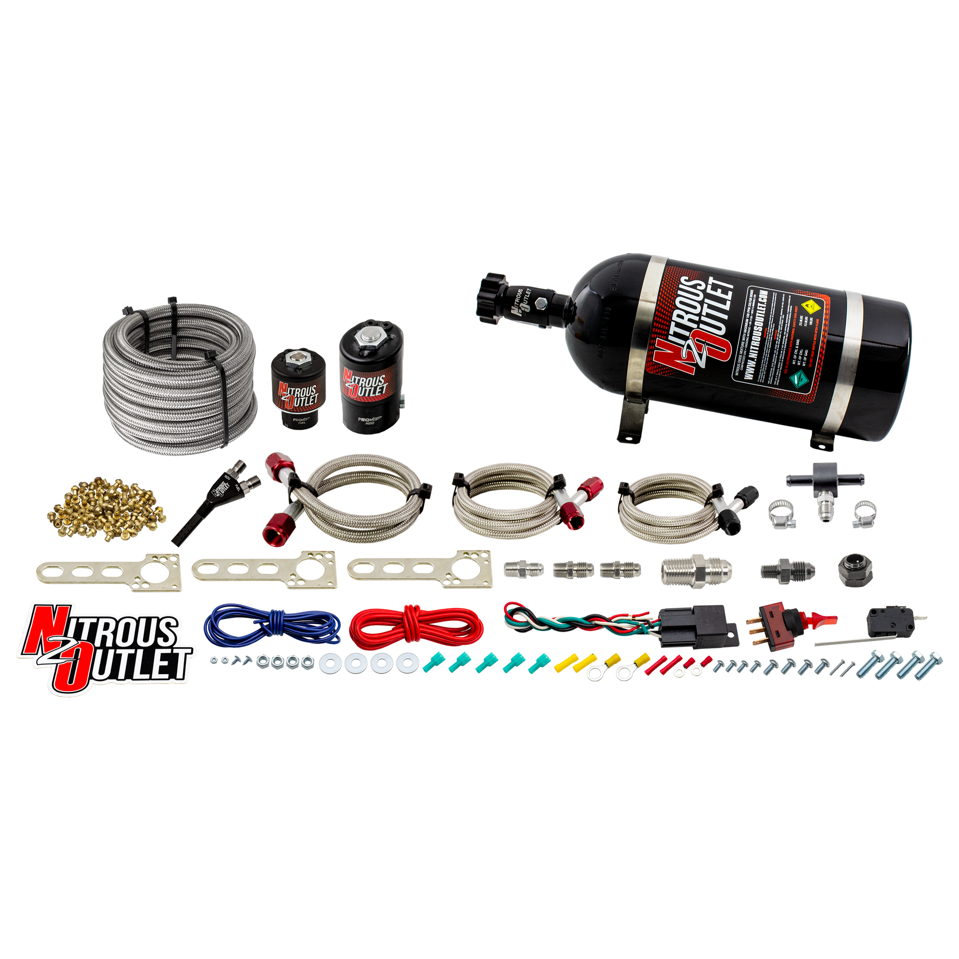 Nitrous Outlet Universal EFI Single Hydra Nozzle System - Gas/E85 (5-55psi)(50-250HP)(15LB Bottle)