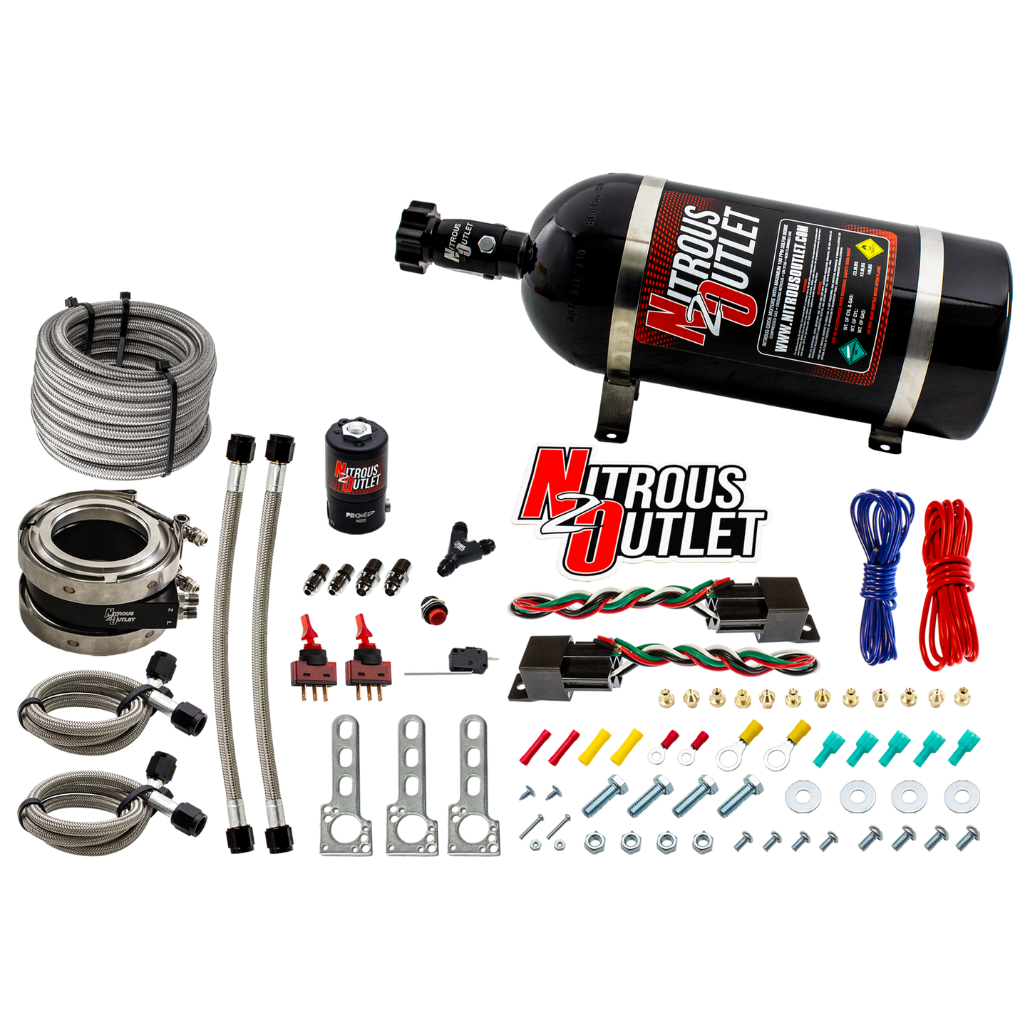Nitrous Outlet Interspooler 3" Boosted Dual Stage Dry Nitrous Collar System (50-400HP)(15lb Bottle)