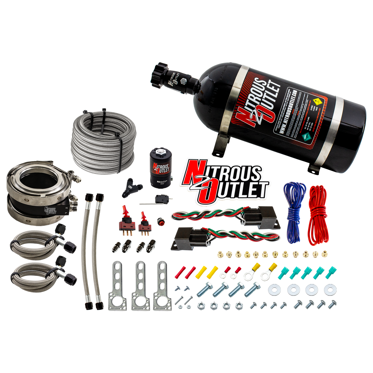 Nitrous Outlet Interspooler 4" Boosted Dual Stage Dry Nitrous Collar System (50-400HP)(15lb Bottle)