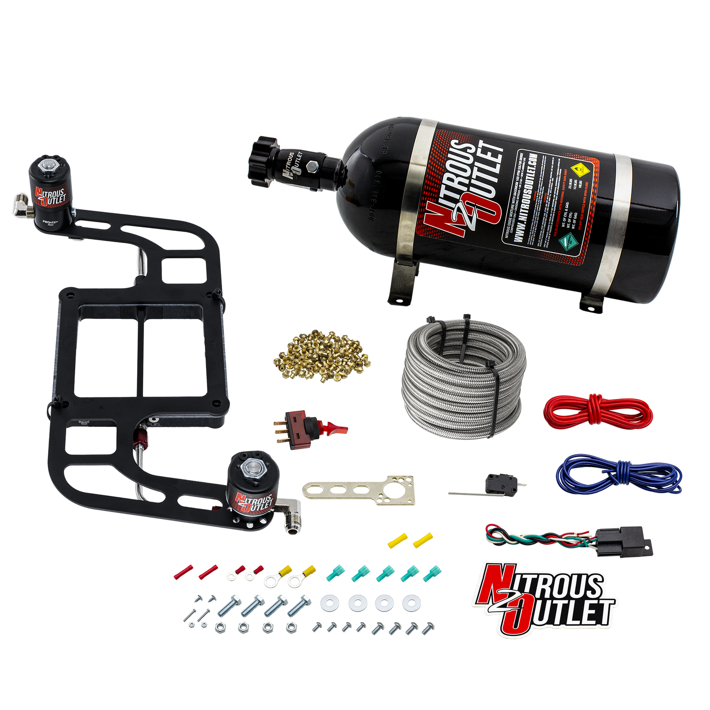 Nitrous Outlet 4500 Weekend Warrior System - Hard-line/.122 Nitrous Solenoid/.177 Fuel Solenoid/Boomerang Solenoid Bracket - (Gas/E85)(5-55 psi)(50-350 HP)(12LB Bottle)