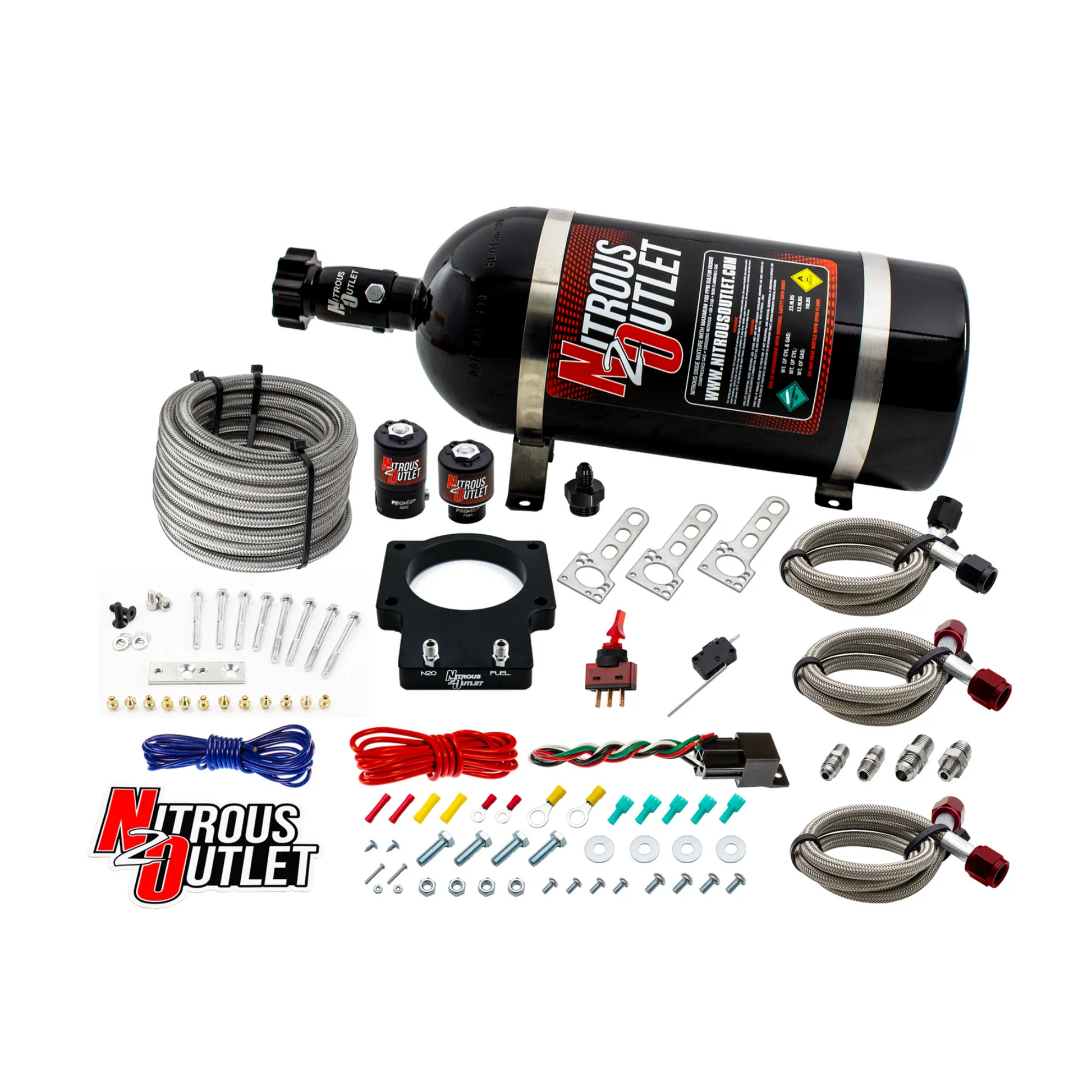 Nitrous Outlet GM 90mm LSX Plate System - Gas/E85 (5-55psi)(50-200HP)(12lb Bottle)(1997-2004 Corvette Requires Part # 00-42000)