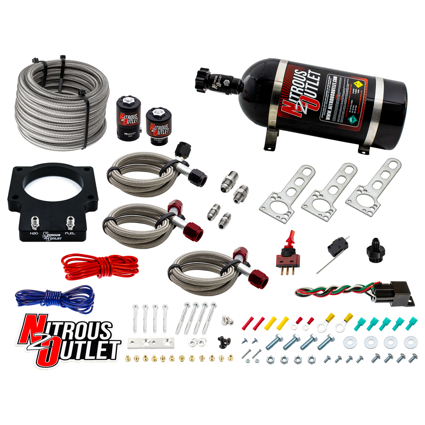 Nitrous Outlet GM 92mm LSX Plate System - Gas/E85 (5-55psi)(50-200HP)(15lb Bottle)(1997-2004 Corvette Requires Part # 00-42000)