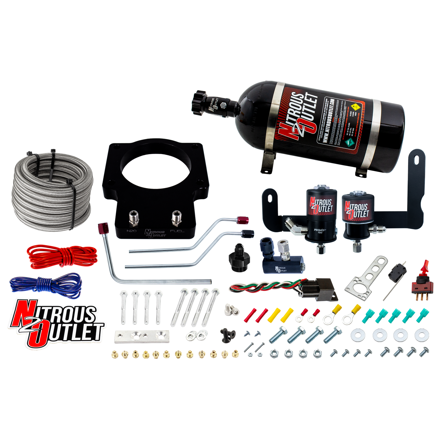 Nitrous Outlet GM 90mm 2005-2007 C6 LS2 Corvette Hard-line Plate System - Gas/E85 (5-55psi)(50-200HP)(12lb Bottle)