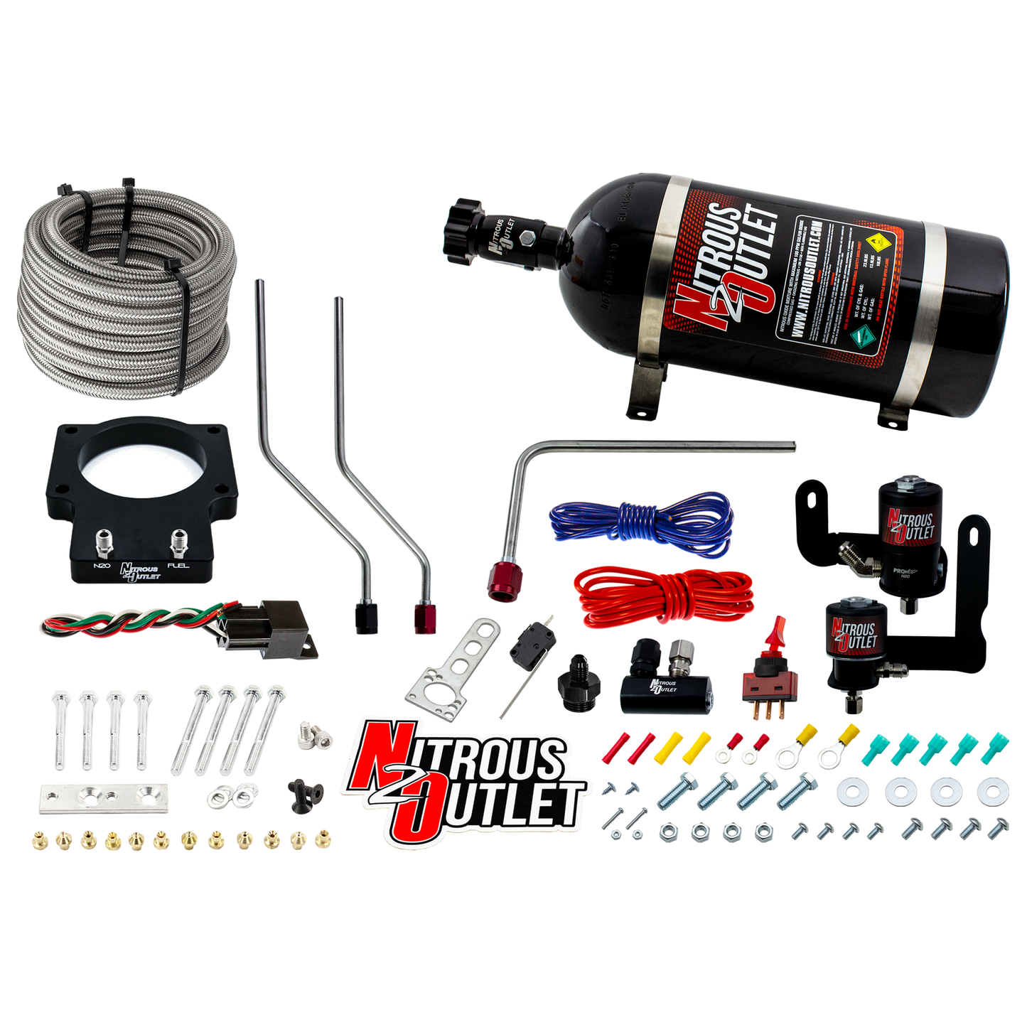 Nitrous Outlet GM 90mm 2008-2013 C6 LS3 Corvette Hard-line Plate System - Gas/E85 (5-55psi)(50-200HP)(15lb Bottle)