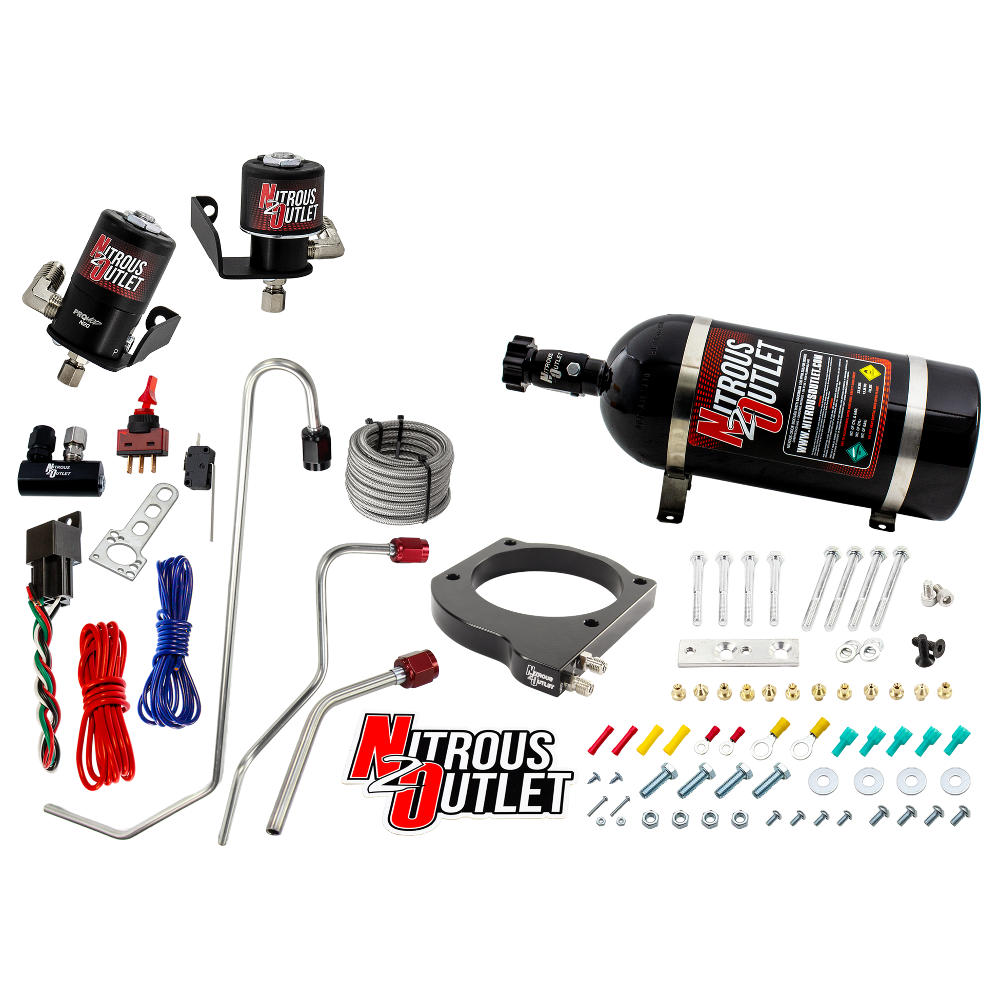 Nitrous Outlet GM 102mm MSD LS7 Atomic AirForce Intake Hard-line Plate System - Factory-Style Fuel Rails/2006-2019 Corvette Requires K-Tech Idler Pulley Kit - Gas/E85 (5-55psi)(50-200HP)(No Bottle)