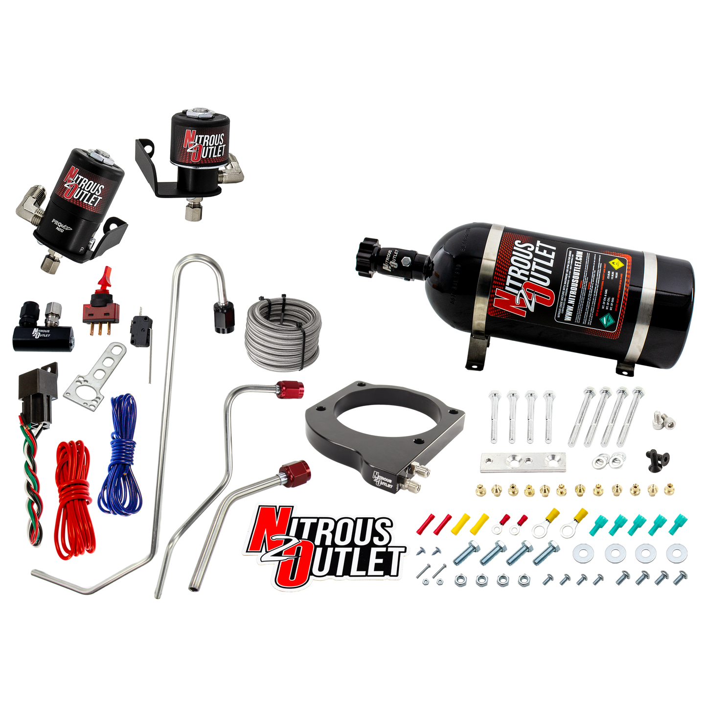 Nitrous Outlet GM 102mm MSD LS7 Atomic AirForce Intake Hard-line Plate System - Factory-Style Fuel Rails/2006-2019 Corvette Requires K-Tech Idler Pulley Kit - Gas/E85 (5-55psi)(50-200HP)(15lb Bottle)