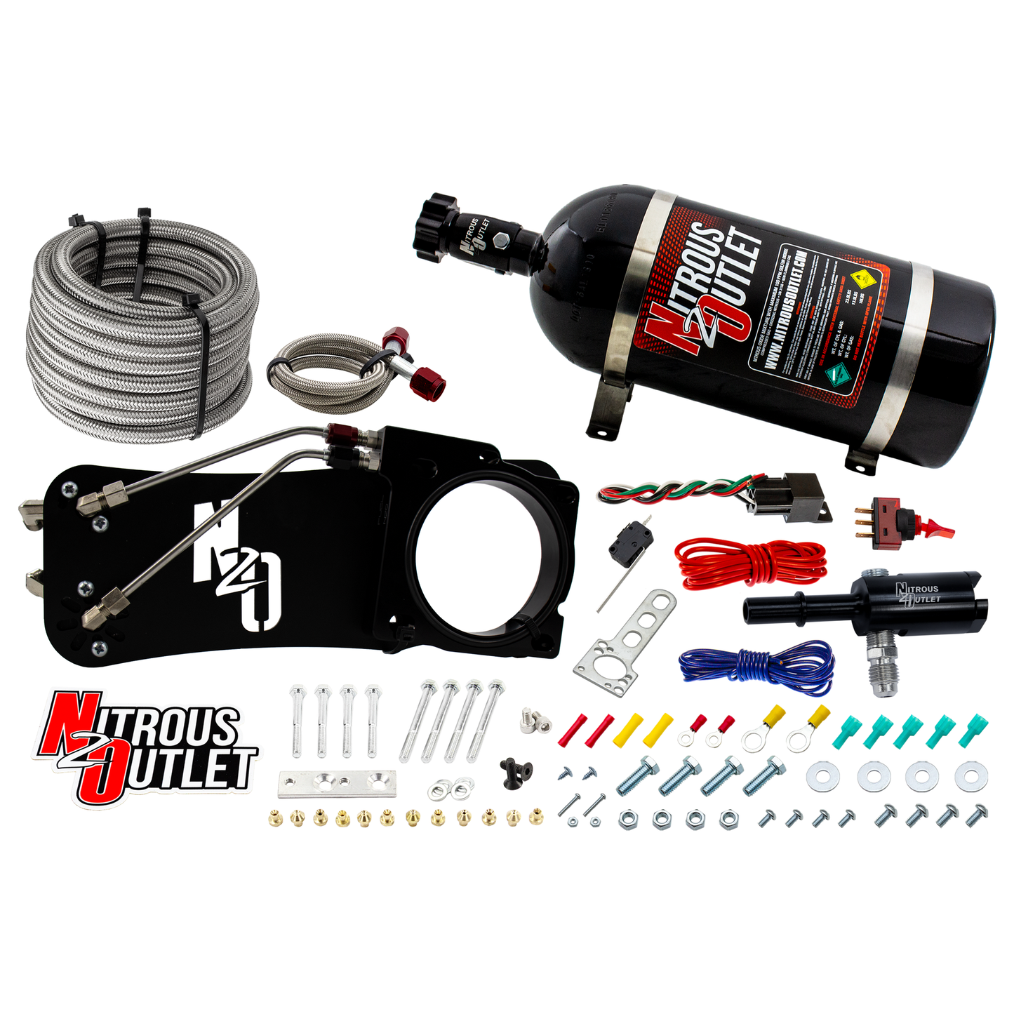 Nitrous Outlet Dodge 80mm 2009-2019 Challenger/Charger/300C/2005-2008 Magnum 5.7L Hemi  Intake Hard-line Plate System  - Gas/E85 (5-55psi)(50-200HP)(12lb Bottle)