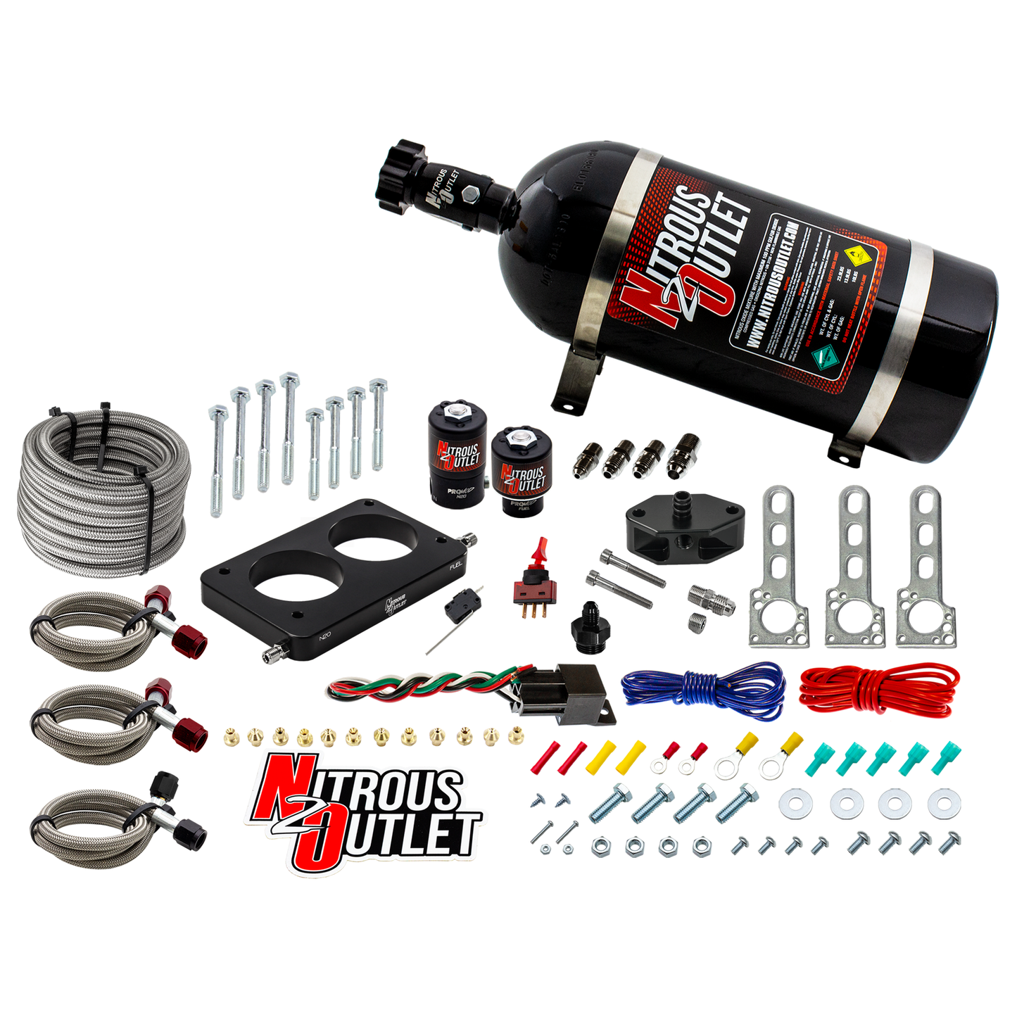 Nitrous Outlet Ford 2005-2010 4.6L 3V Mustang Plate System - Gas/E85 (5-55psi)(50-200HP)(12lb Bottle)