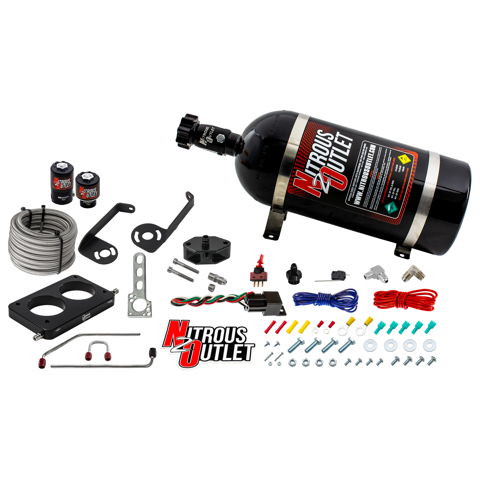 Nitrous Outlet Ford 2005-2010 4.6L 3V Mustang Hard-line Plate System - Gas/E85 (5-55psi)(50-200HP)(15lb Bottle)