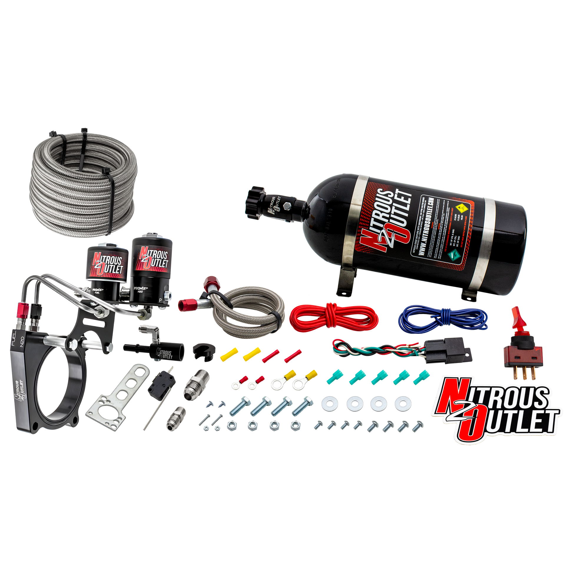 Nitrous Outlet Ford 2011-2017 5.0 Mustang/5.0 F-150 Hard-line Plate System - Gas/E85 (5-55psi)(50-200HP)(12lb Bottle)