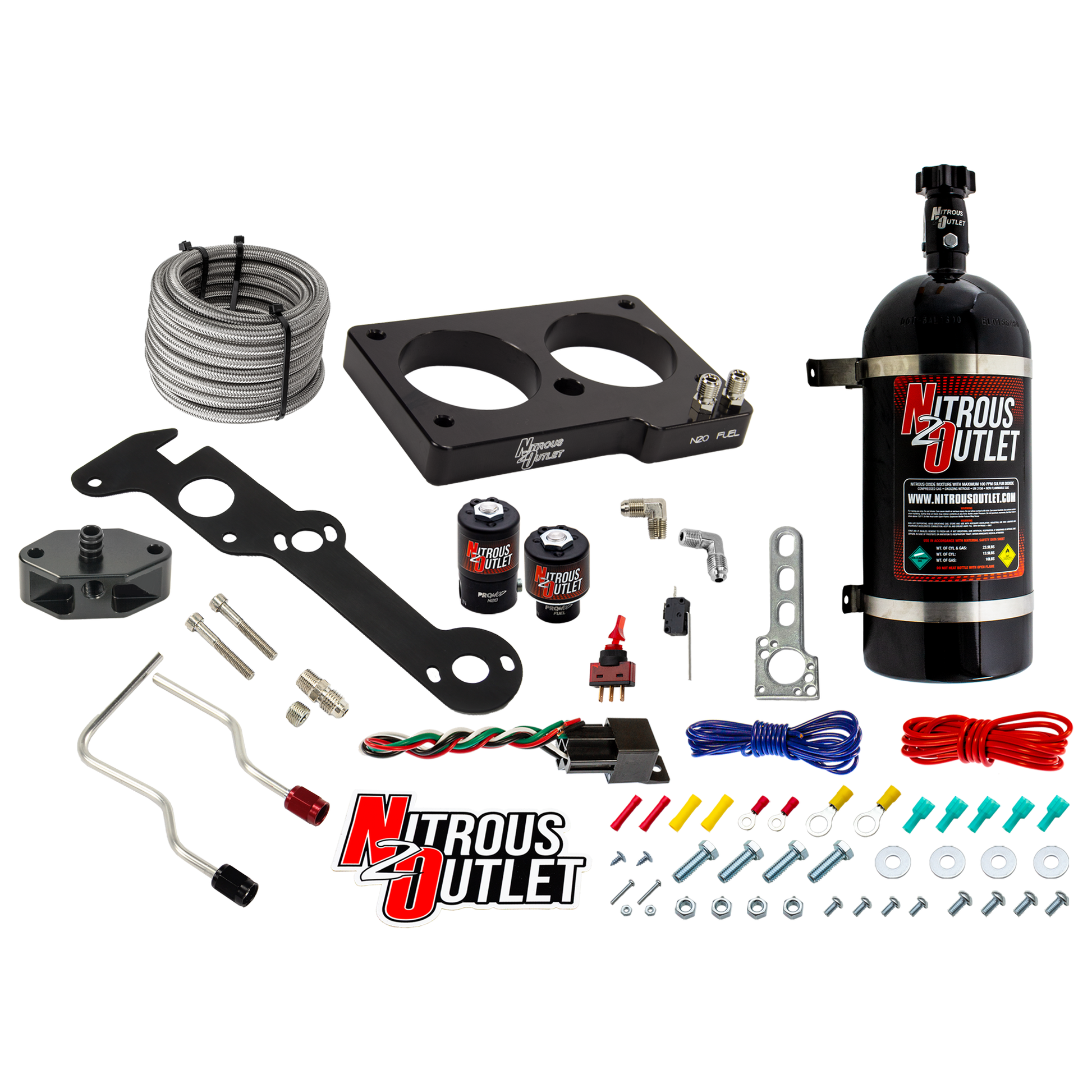 Nitrous Outlet Ford 1999-2001 Cobra, 2003-2004 Mach 1 4.6L 4V Hard-line Plate System - Gas/E85 (5-55psi)(50-200HP)(15lb Bottle)