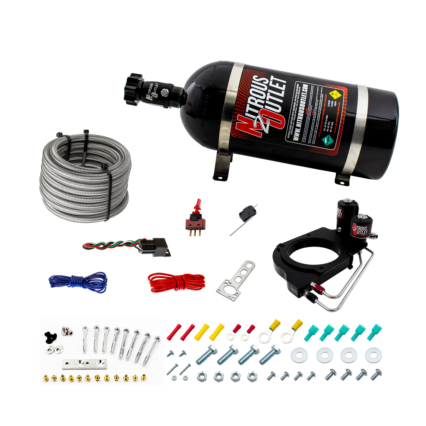 Nitrous Outlet GM Holley Hi-Ram 102mm Throttle Body Hard-line Plate Plate System - Drivers Side/Excludes Fuel Supply - Gas/E85 (5-55psi)(50-200HP)(15lb Bottle)