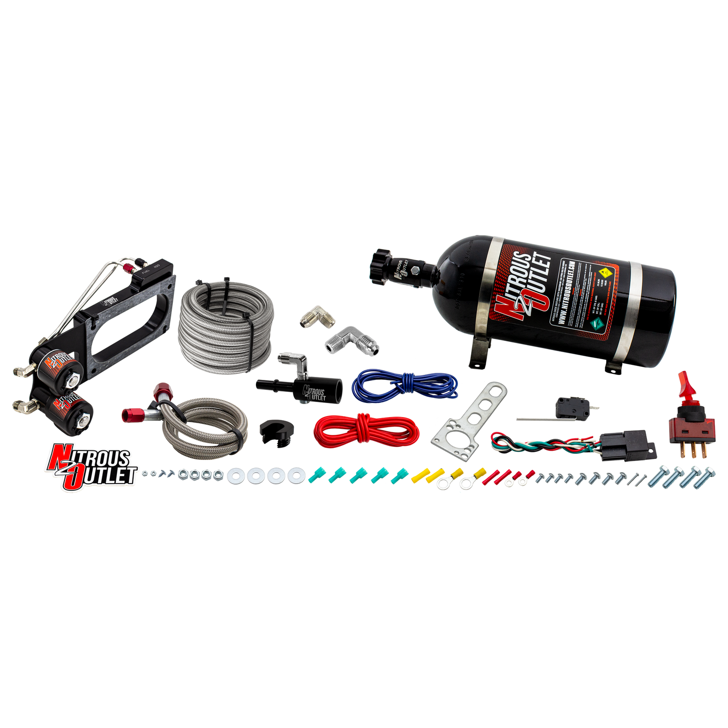 Nitrous Outlet Ford Cobra Jet Intake 2011-2019 Mustang Hard-line Plate System - Gas/E85 (5-55psi)(50-200HP)(12lb Bottle)