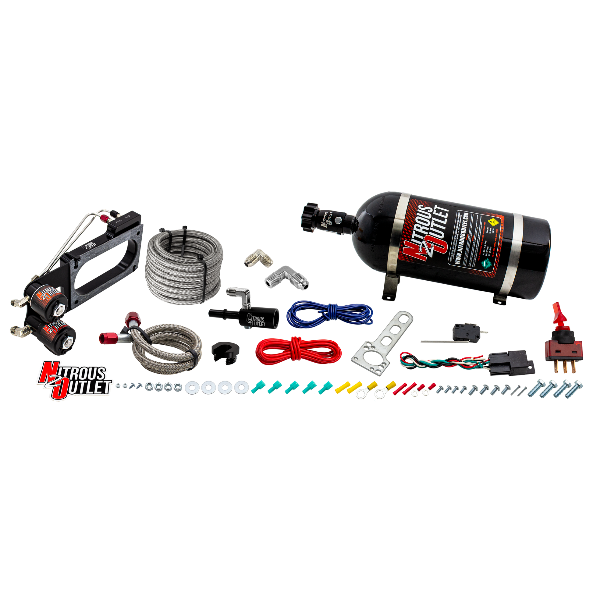 Nitrous Outlet Ford Cobra Jet Intake 2011-2019 Mustang Hard-line Plate System - Gas/E85 (5-55psi)(50-200HP)(12lb Bottle)