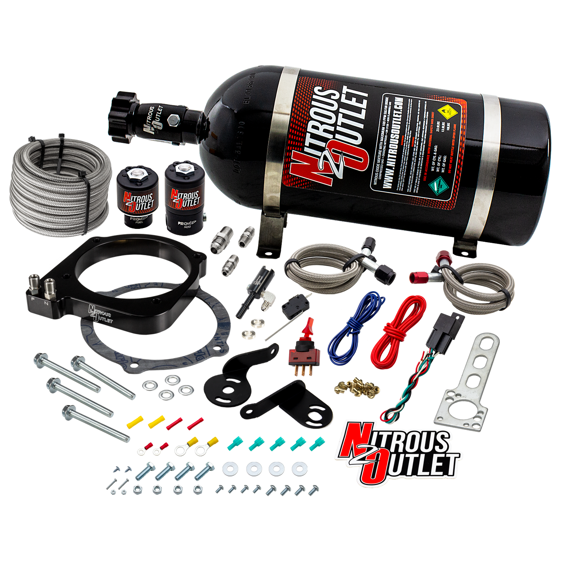 Nitrous Outlet Dodge 2015-2023 6.2L Hemi Hellcat /Challenger/Charger/Red Eye/Demon/2018-2021 Track Hawk 105mm Plate System - Gas/E85 (45-55psi)(50-200HP)(12LB Bottle)
