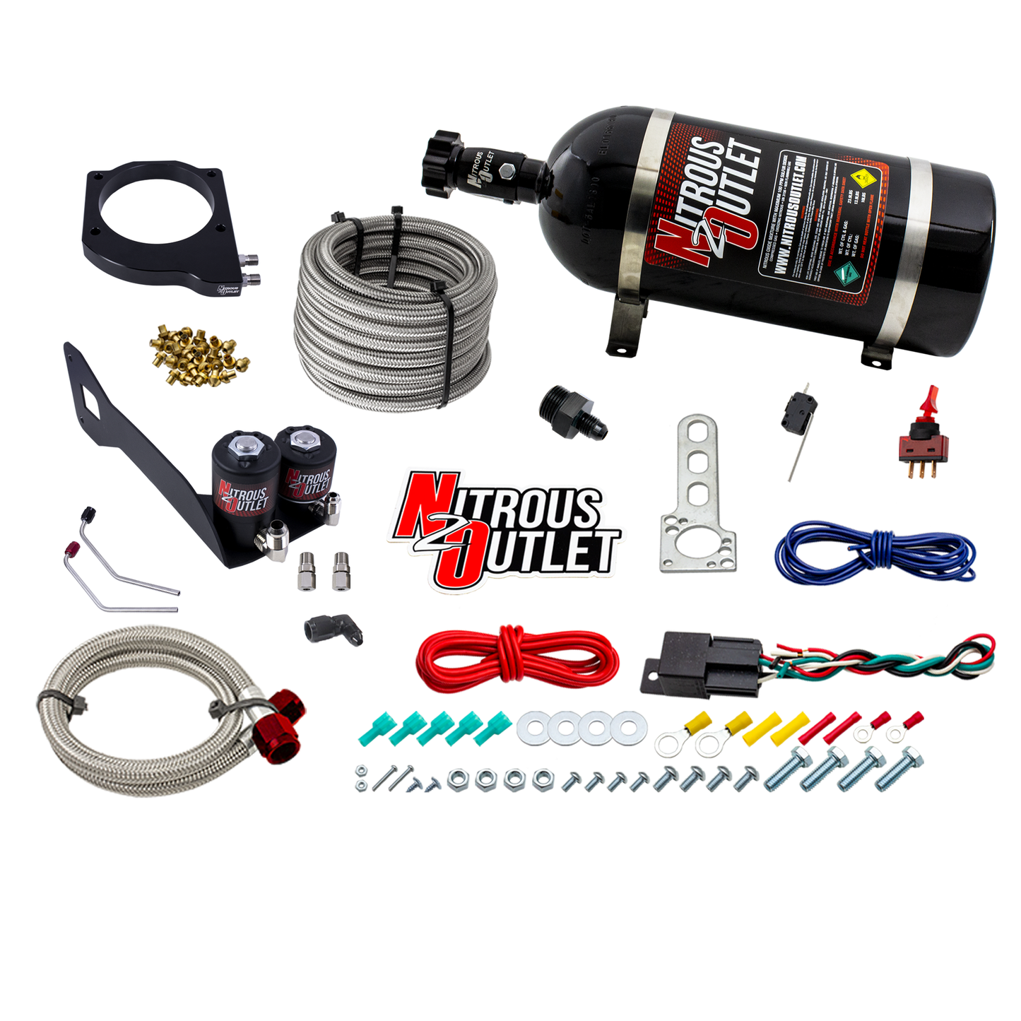 Nitrous Outlet GM 1999-2002 FAST 102mm Truck Intake Hard-line Plate System - Gas/E85 (5-55psi)(Stock Fuel Rails)(50-200HP)(12lb Bottle)