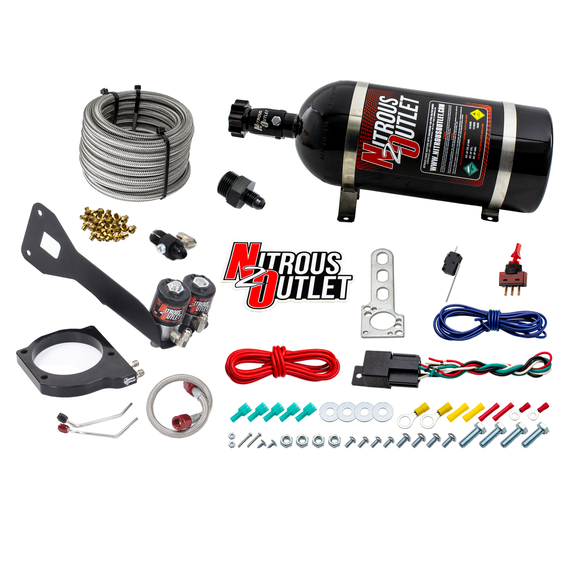 Nitrous Outlet GM 1999-2002 FAST 102mm Truck Intake Hard-line Plate System - Gas/E85 (5-55psi)(Aftermarket Fuel Rails)(50-200HP)(12lb Bottle)