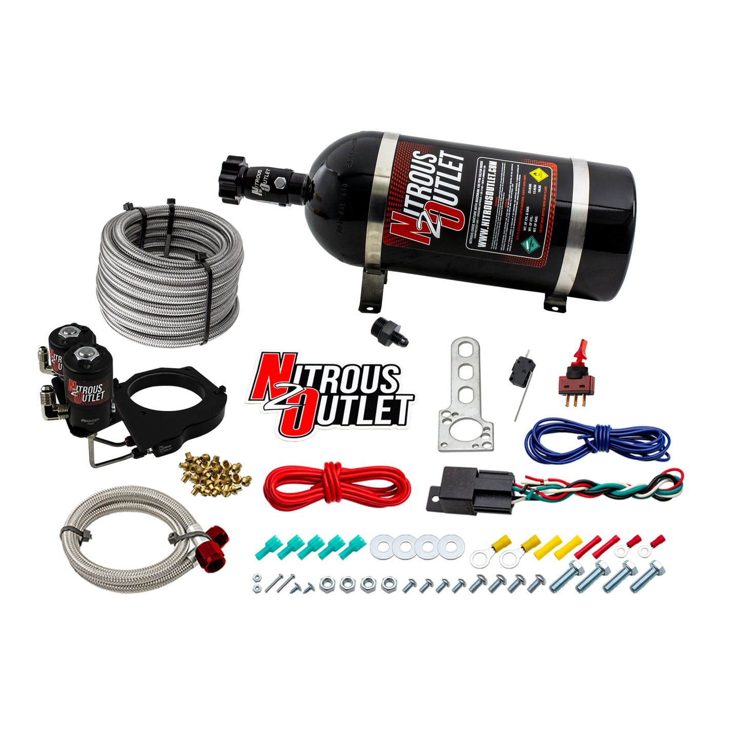 Nitrous Outlet GM 2003-2013 FAST 102mm Truck Intake Hard-line Plate System - Gas/E85 (5-55psi)(Stock Fuel Rails)(50-200HP)(15lb Bottle)